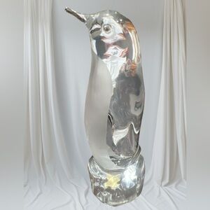VINTAGE REIJMYRE SWEDEN CLEAR & FROSTED CRYSTAL GLASS PENGUIN ON ICEBERG